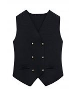 Gilet en tricot à double boutonnage et ourlet asymétrique en noir