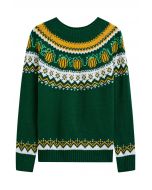 Pull en tricot à manches longues Pumpkin Delight en vert