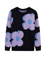 Pull en maille jacquard Flowering Day en noir