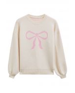 Pull en tricot jacquard à motif de nœud papillon en ruban en crème