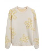 Pull en maille jacquard à motif floral en jaune clair