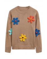 Pull coloré en tricot à fleurs en point 3D en beige