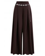 Pantalon Palazzo plissé orné de chaînes en bordeaux