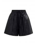 Short en similicuir Urban Chic avec cordon de serrage en noir