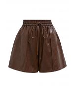 Short en similicuir Urban Chic avec cordon de serrage en marron