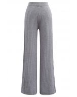 Pantalon en tricot côtelé à ourlet boutonné en gris