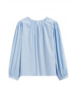 Chemise décontractée en coton à manches bouffantes en bleu ciel