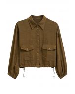 Chemise boutonnée à col et cordon de serrage en marron