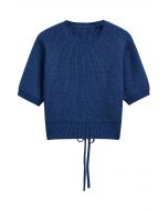 Pull en maille côtelée avec cordon de serrage dans le dos, bleu marine