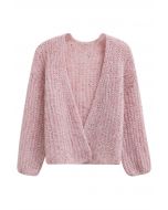 Cardigan en tricot confortable ouvert sur le devant à paillettes colorées en rose