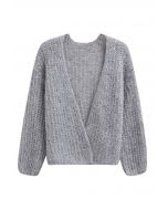 Cardigan en tricot confortable ouvert sur le devant à paillettes colorées en gris