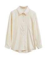 Chemise boutonnée en coton à empiècements géométriques couleur crème