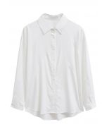 Chemise boutonnée en coton à empiècements géométriques en blanc