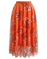 Jupe en tulle orange vif à motif château hanté