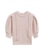 Pull en tricot à manches bouffantes et texture gaufrée en rose