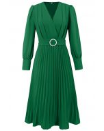 Robe mi-longue portefeuille plissée gracieuse avec ceinture en vert