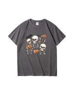 T-shirt à motif tête de mort et nœuds à carreaux