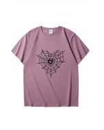 T-shirt à motif toile d'araignée en forme de cœur noir