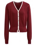 Cardigan en tricot contrasté à bordure boutonnée en rouge