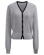 Cardigan en tricot contrasté à bordure boutonnée en gris