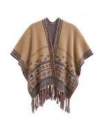 Poncho en tricot à franges Boho Wanderer en camel