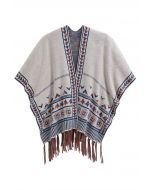 Poncho en tricot à franges Boho Wanderer en ivoire