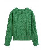 Pull ras du cou en maille torsadée Hug-Me en vert