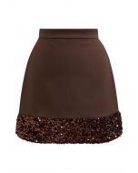 Mini-jupe à ourlet pailleté Shine Glamour en marron