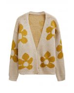 Grand cardigan ouvert en tricot à motif floral en jaune clair