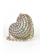 Mini sac bandoulière en forme de cœur avec strass en or