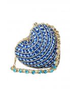 Mini sac bandoulière en forme de cœur avec strass en bleu