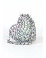 Mini sac à bandoulière en forme de cœur avec strass en argent