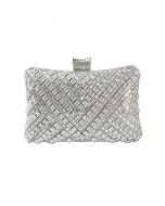 Pochette fantaisie avec superposition de strass en argent