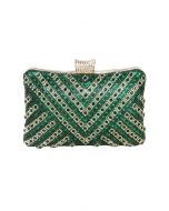 Pochette fantaisie avec superposition de strass en vert