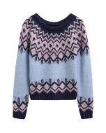 Pull en tricot Fair Isle bleu Nordic Charm