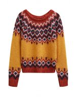 Pull en tricot Fair Isle Nordic Charm en orange