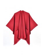 Poncho à ourlet frangé et poche Whisper Soft en rouge