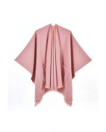 Poncho à ourlet frangé et poche Whisper Soft en rose