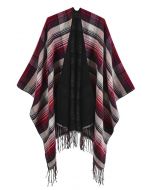 Poncho classique à ourlet frangé en tartan rouge