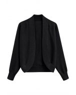 Cardigan minimaliste en tricot à bords côtelés et ouvert sur le devant en noir