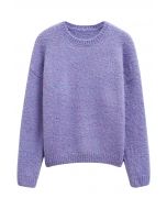 Pull en tricot doux et côtelé en violet