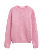 Pull en tricot doux et côtelé en rose