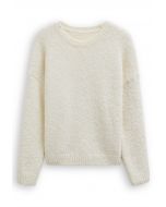 Pull en tricot doux et côtelé en crème