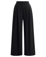 Pantalon Palazzo plissé boutonné sans effort en noir