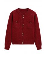 Cardigan élégant en tricot à franges scintillantes avec boutons en rouge