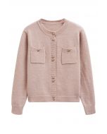 Cardigan élégant en tricot à franges scintillantes et boutons en rose clair