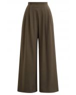 Pantalon Palazzo plissé boutonné sans effort en marron