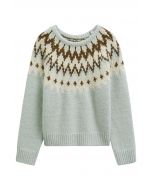 Pull côtelé Fair Isle Winter Whimsy en menthe