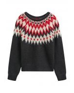 Pull côtelé Fair Isle Winter Whimsy en fumée