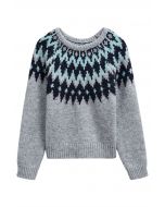 Pull côtelé Fair Isle Winter Whimsy en gris